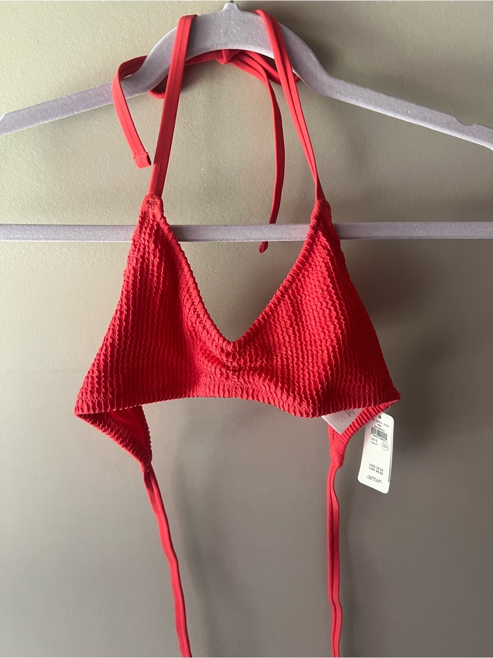 aerie Red Textured Halter Bandeau Top